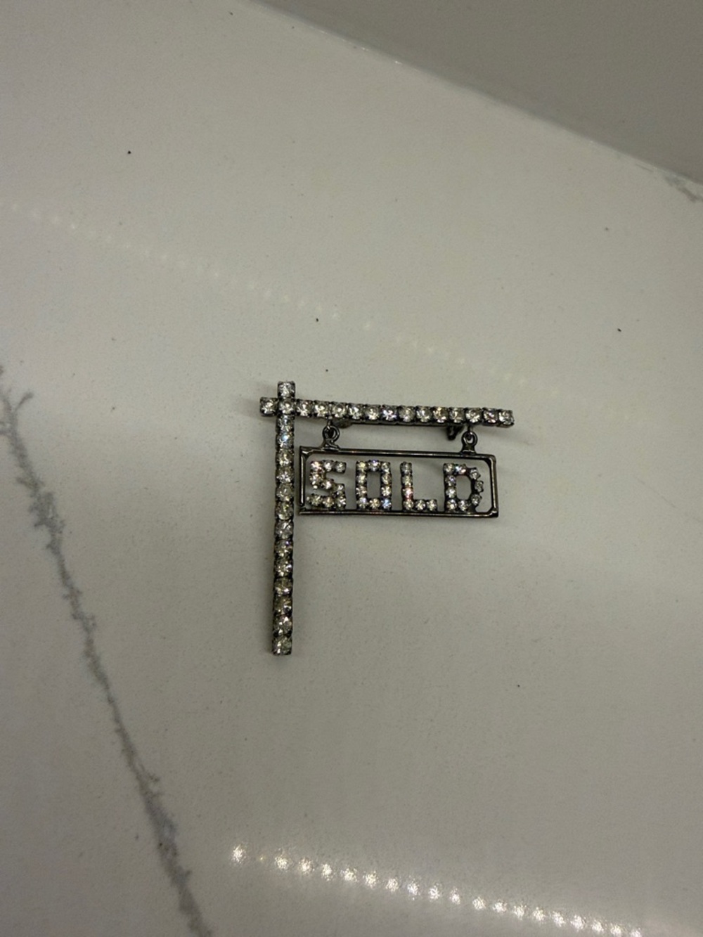 Rhinestone 'SOLD' Sign Pin